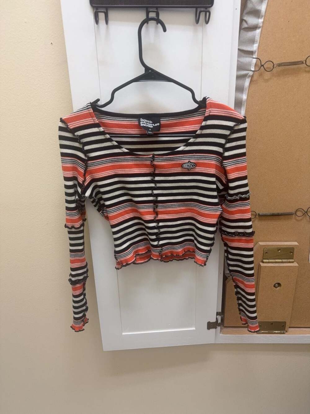 Basic Pleasure Mode Striped Long Sleeve Lettuce Edge Crop Top Size 8